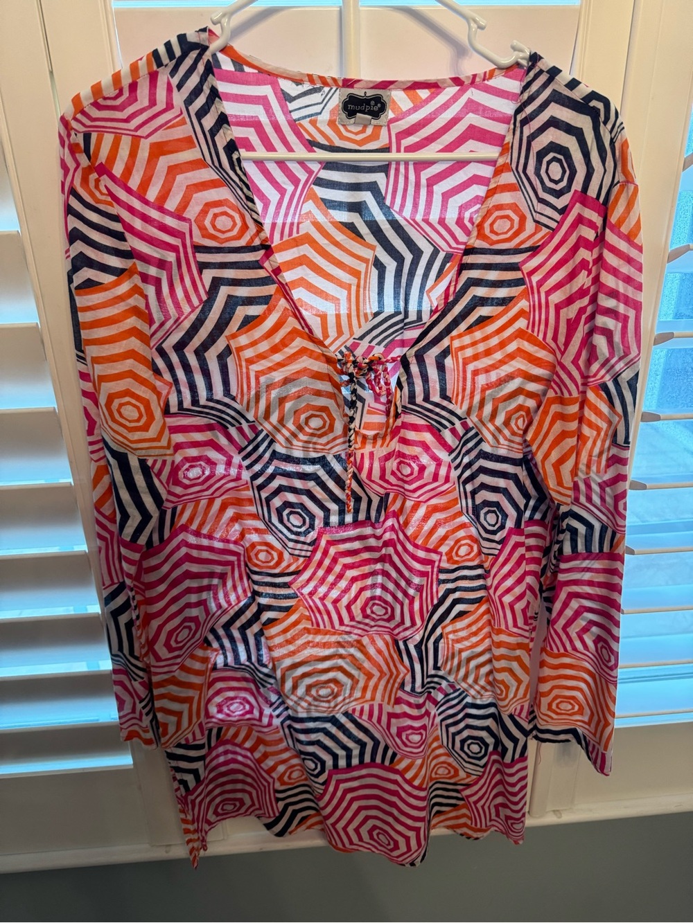 Women's Pink Orange Geo-Print Swim Cover-Up MudPie L